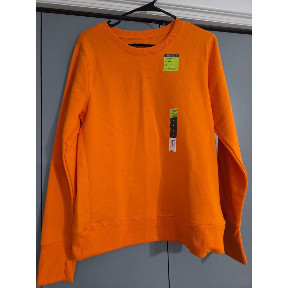 NWT Tek Gear Ultrasoft Fleece Sweatshirt Medium Orange Thumbhole Crewneck